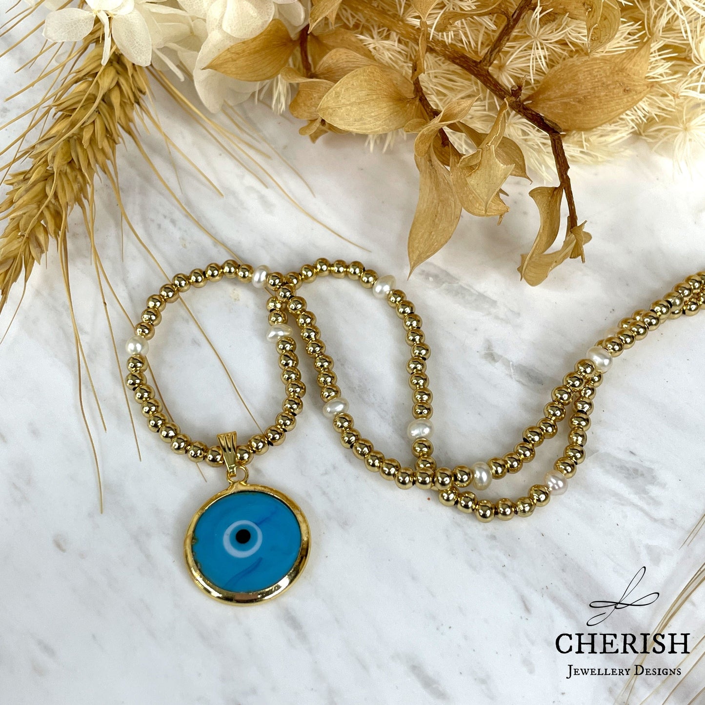 Evil Eye Gold with Pearls Necklace - 3 colours