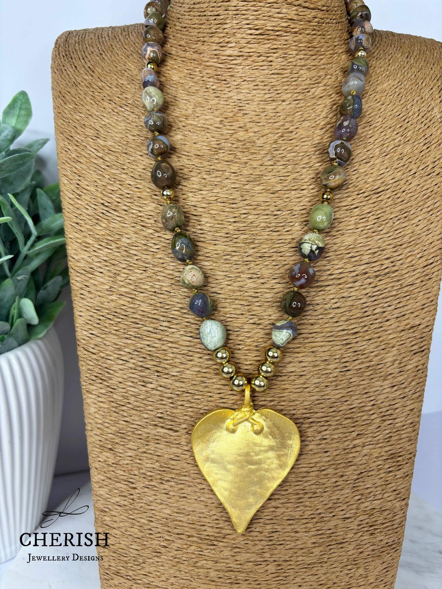 Golden Forest Thunderegg Necklace with Gold Heart