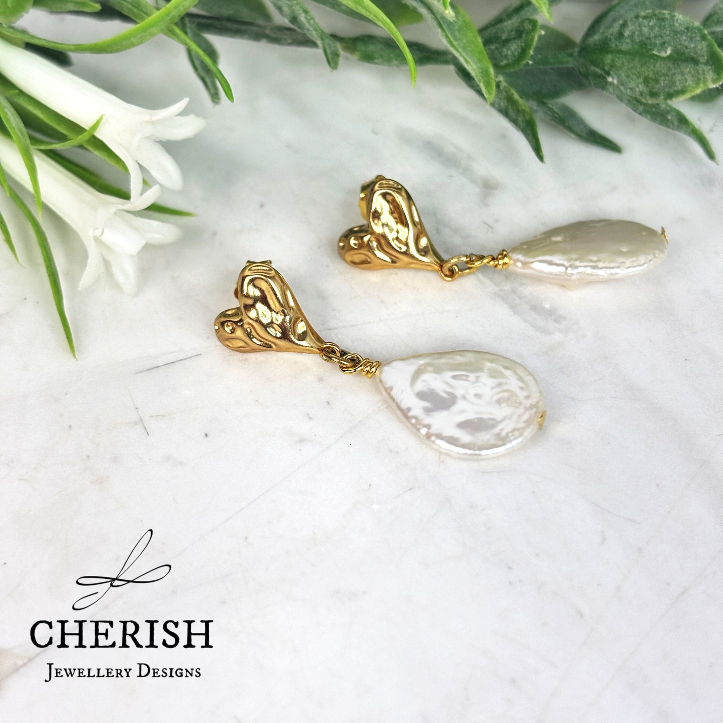 Kora Heart Teardrop Pearl Stud Earrings