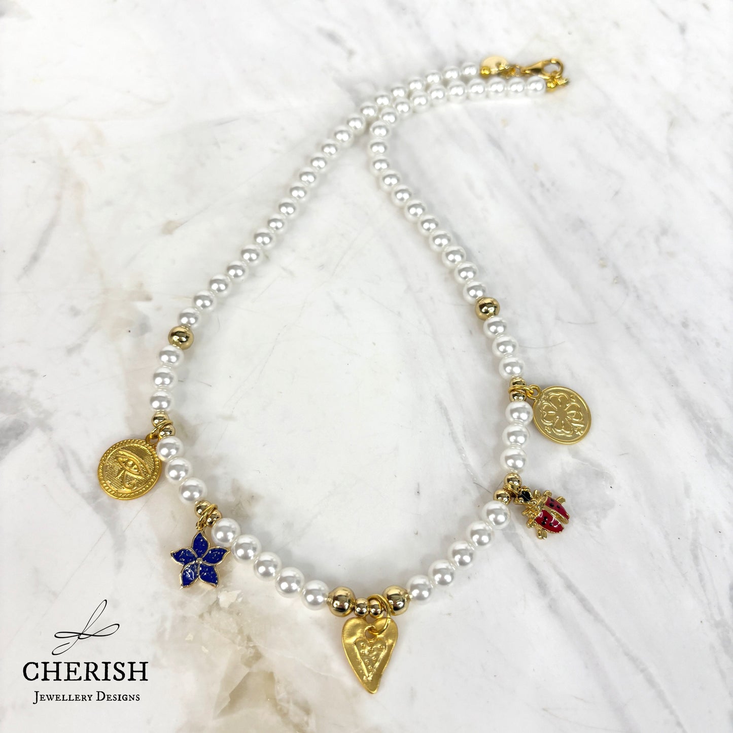 Lalita Pearl Necklace - Gold Heart