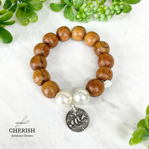 Penny Timber and Pearl Bracelet