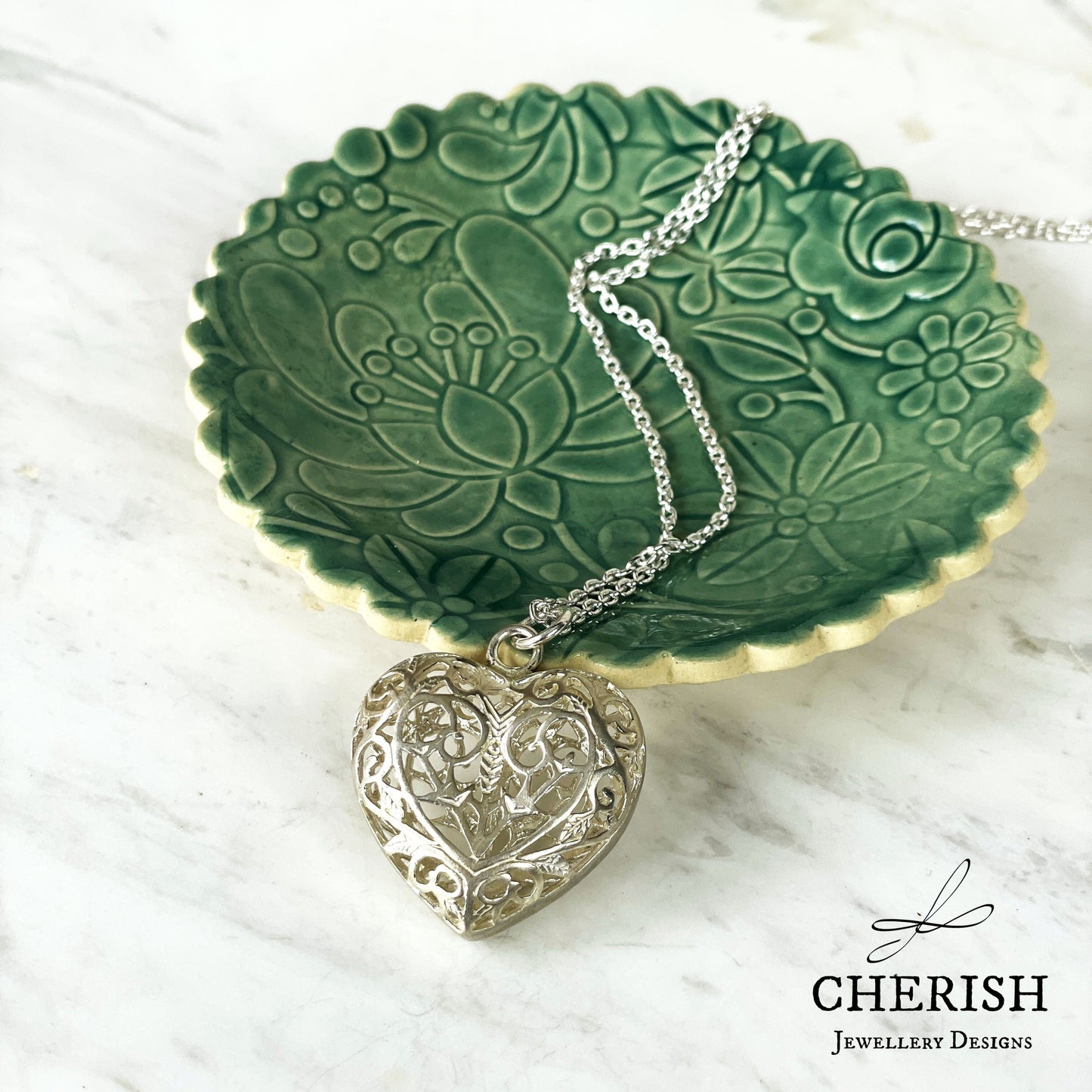 Sterling Silver Filigree Puffy Heart Pendant