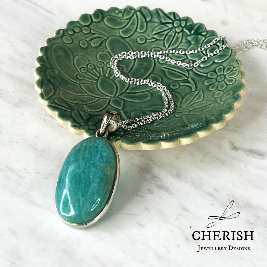 Sterling Silver and Amazonite Oval Pendant