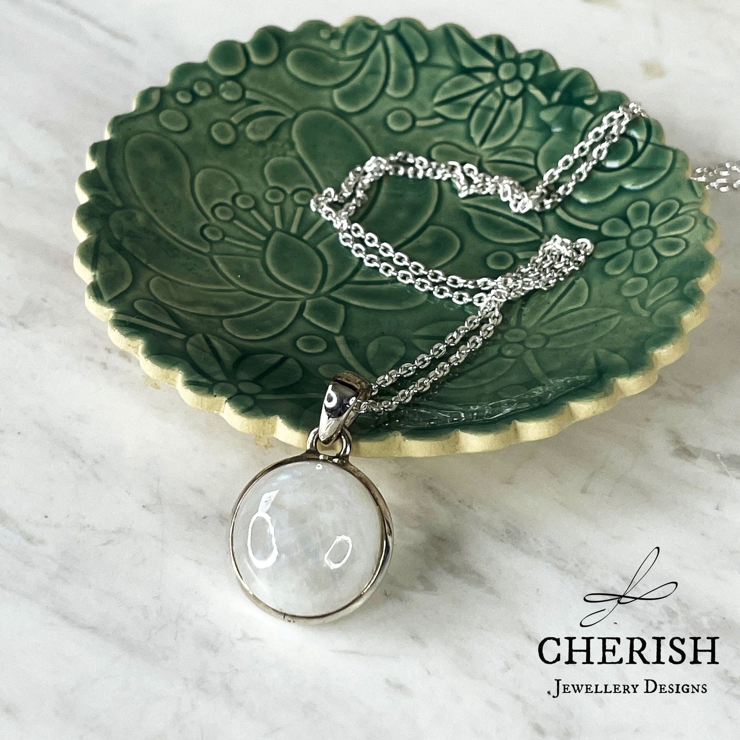 Sterling Silver and Round Moonstone Pendant