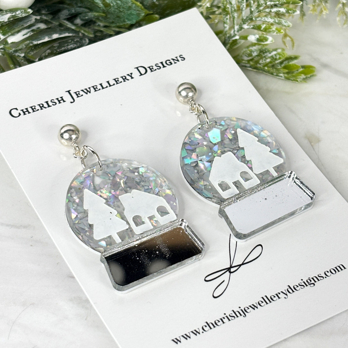 3D Snow Globe Earrings