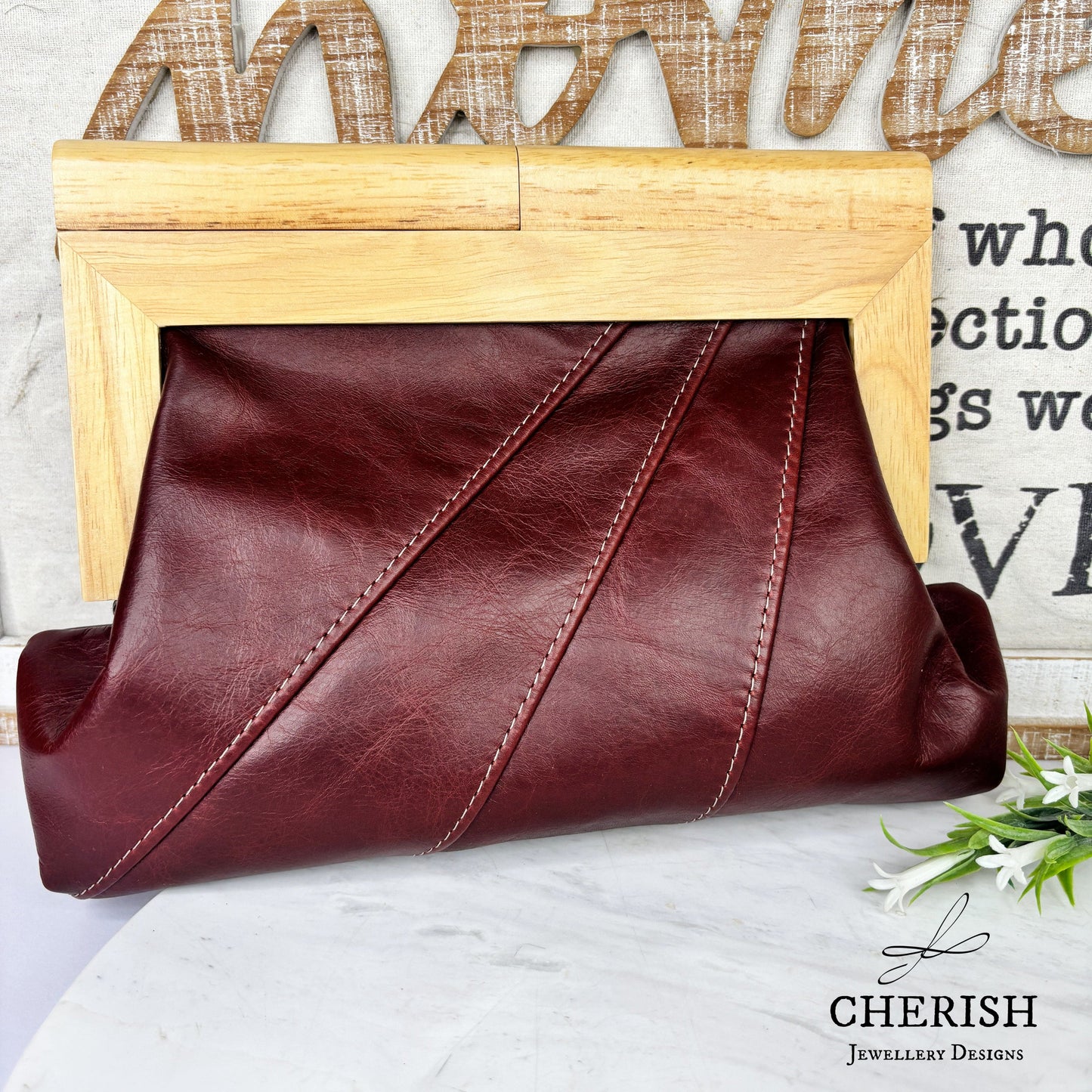 Leather timber clutch