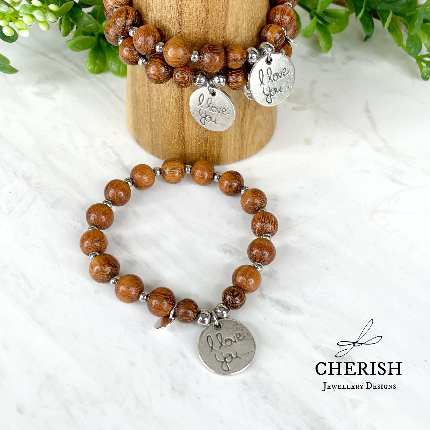 Alara Timber and Silver I Love You Bracelet