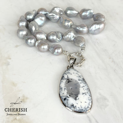 Amari Silver/Lilac Baroque Pearl Necklace