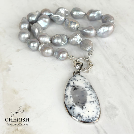 Amari Silver/Lilac Baroque Pearl Necklace