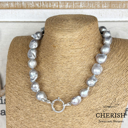Amari Silver/Lilac Baroque Pearl Necklace