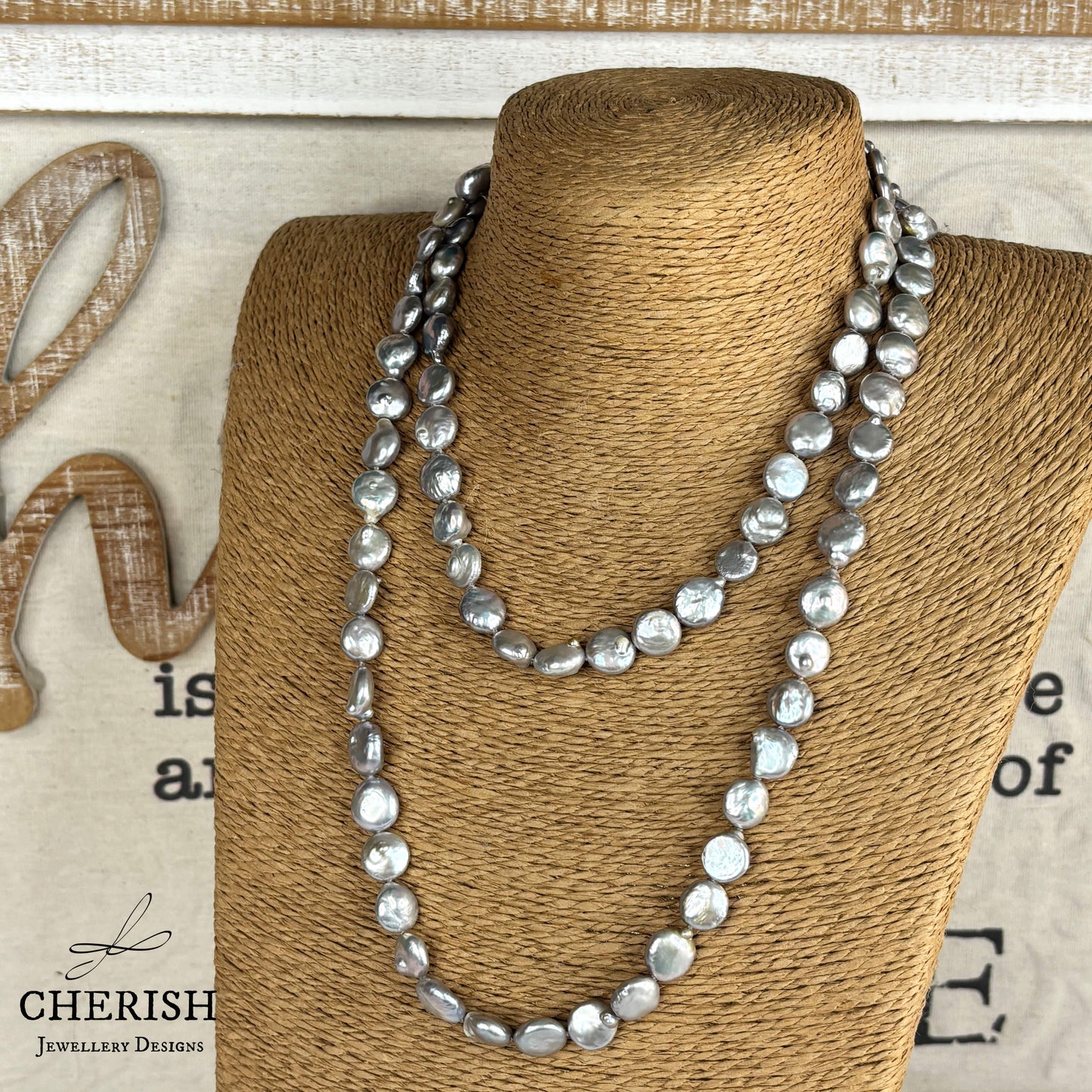 Amarita Grey Coin Opera Length Pearl Necklace