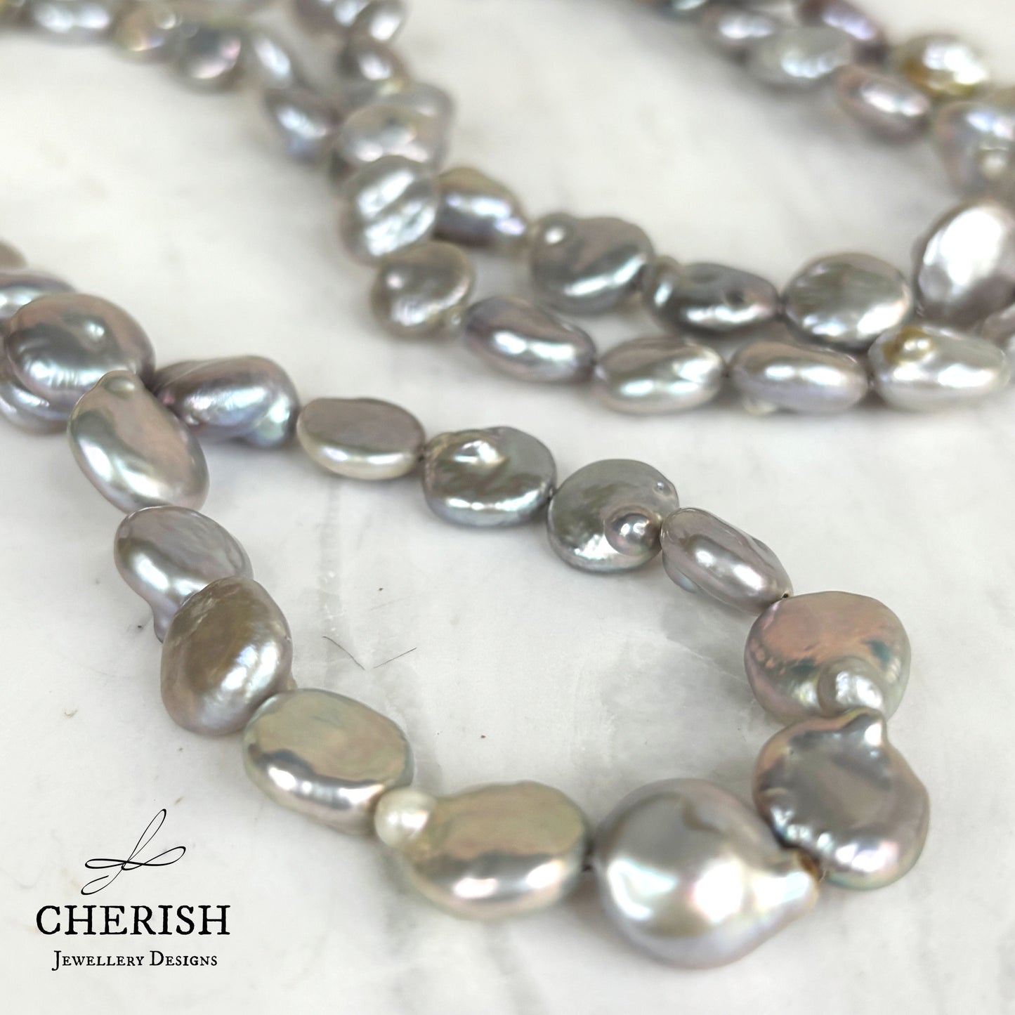 Amarita Grey Coin Opera Length Pearl Necklace