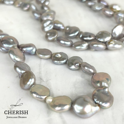 Amarita Grey Coin Opera Length Pearl Necklace