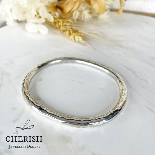 Hammered Sterling Silver Oval Tube Bangle