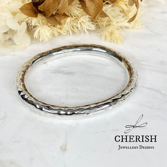 7mm Hammered Oval Bangle - large size