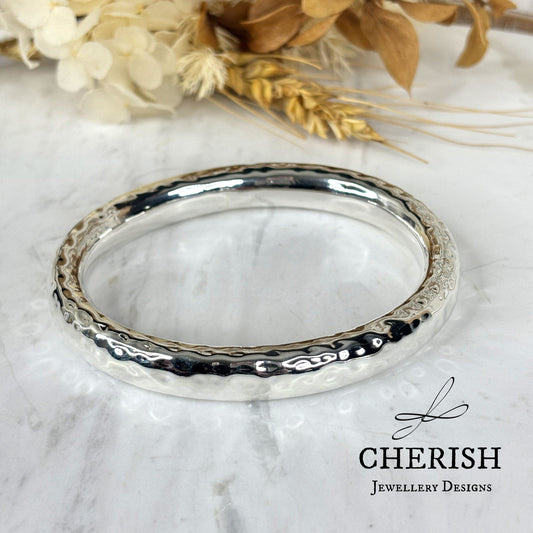 10mm Hammered Oval Bangle