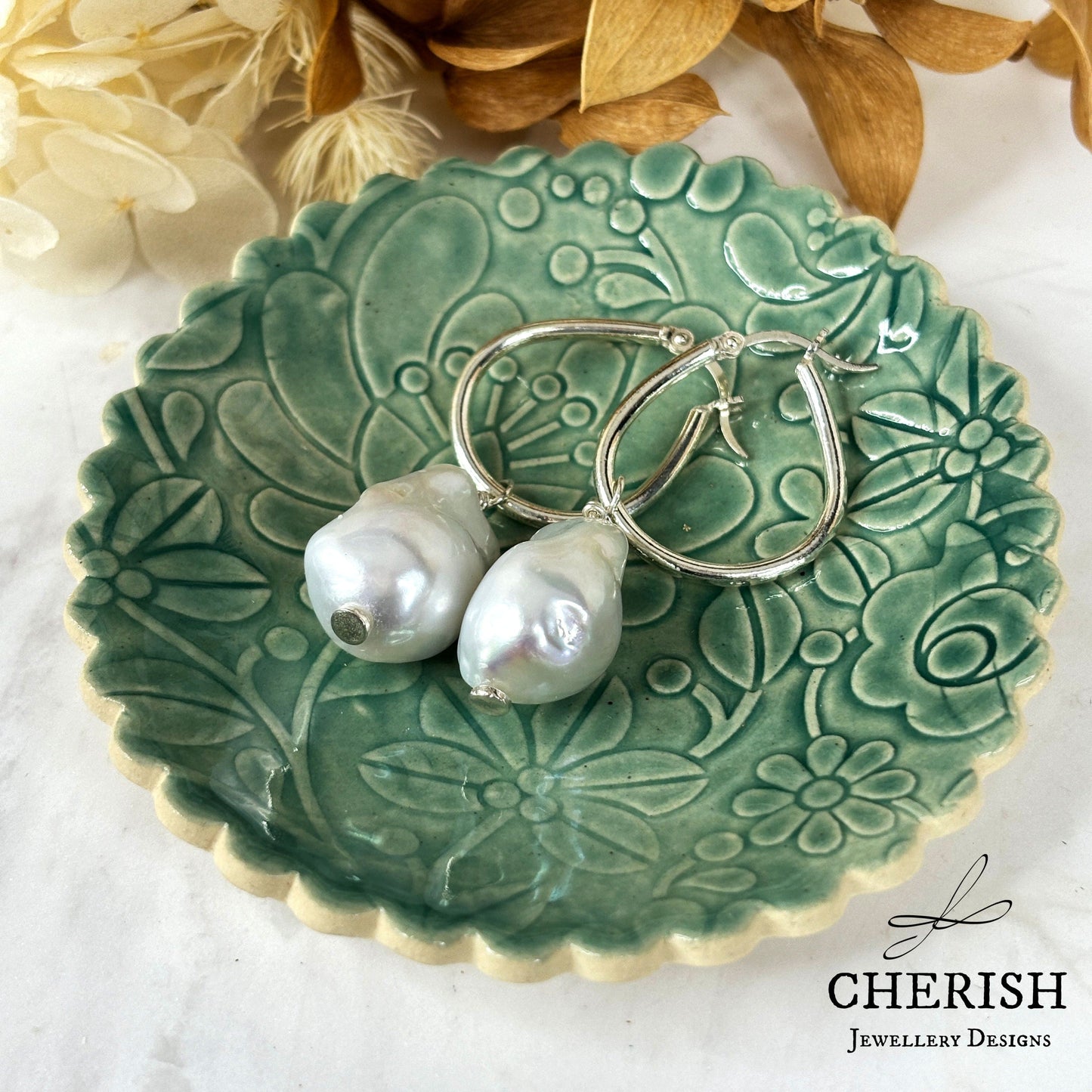 Belle Baroque Pearl Oval Hoop Earrings