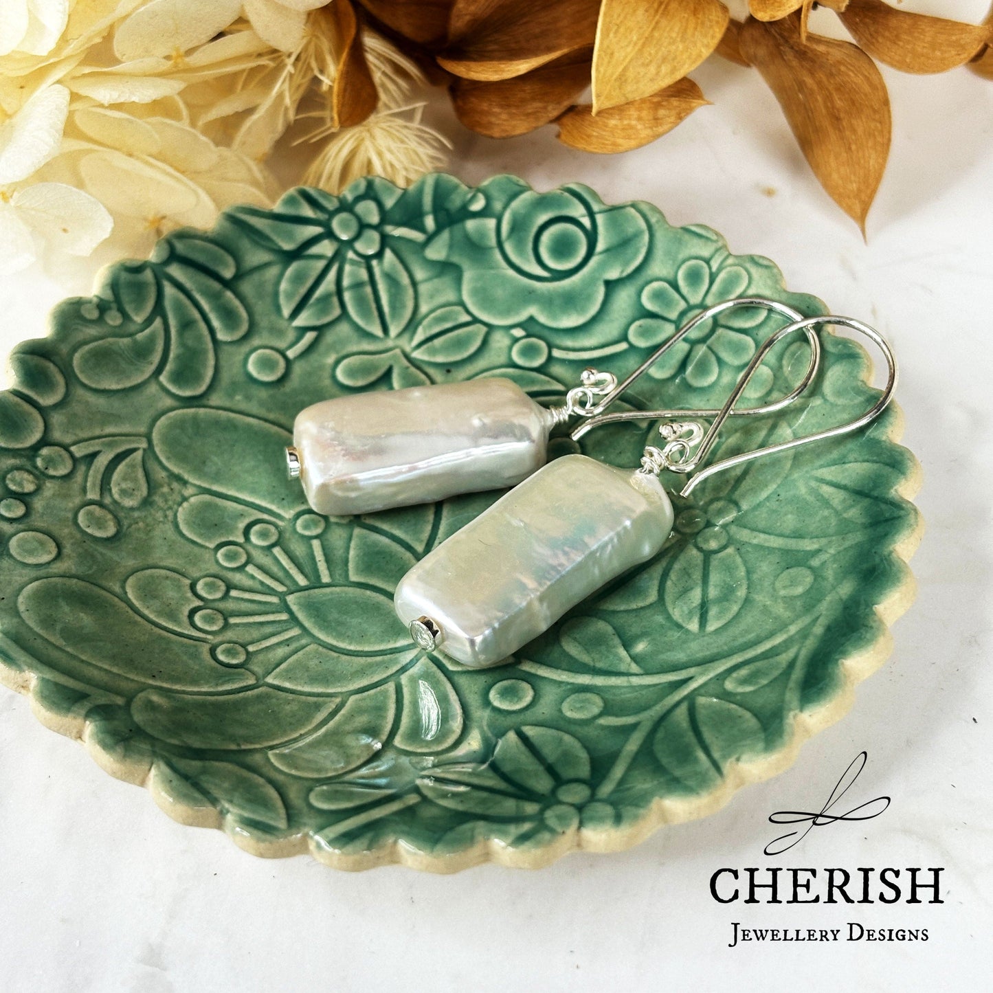 Cassandra Rectangular Pearl Earrings