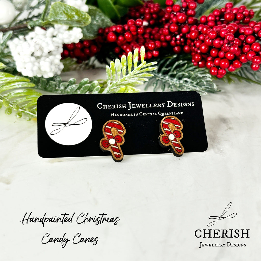 Christmas Candy Cane studs - Handpainted