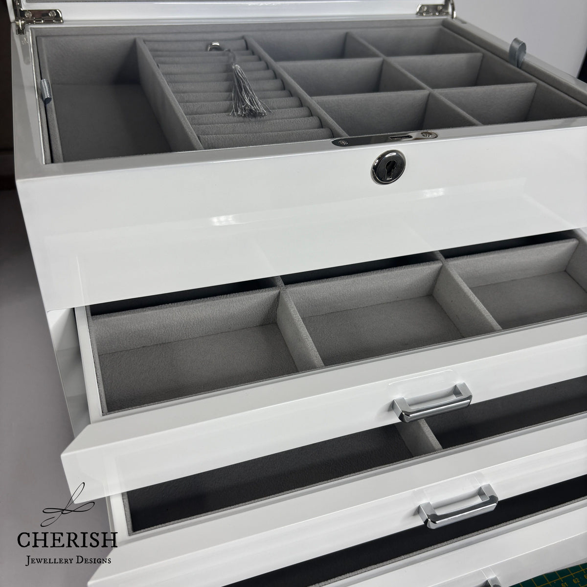 PRE-ORDER: White High Gloss Wooden Jewellery Box