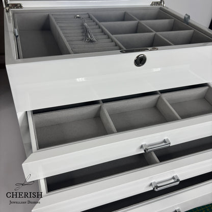PRE-ORDER: White High Gloss Wooden Jewellery Box