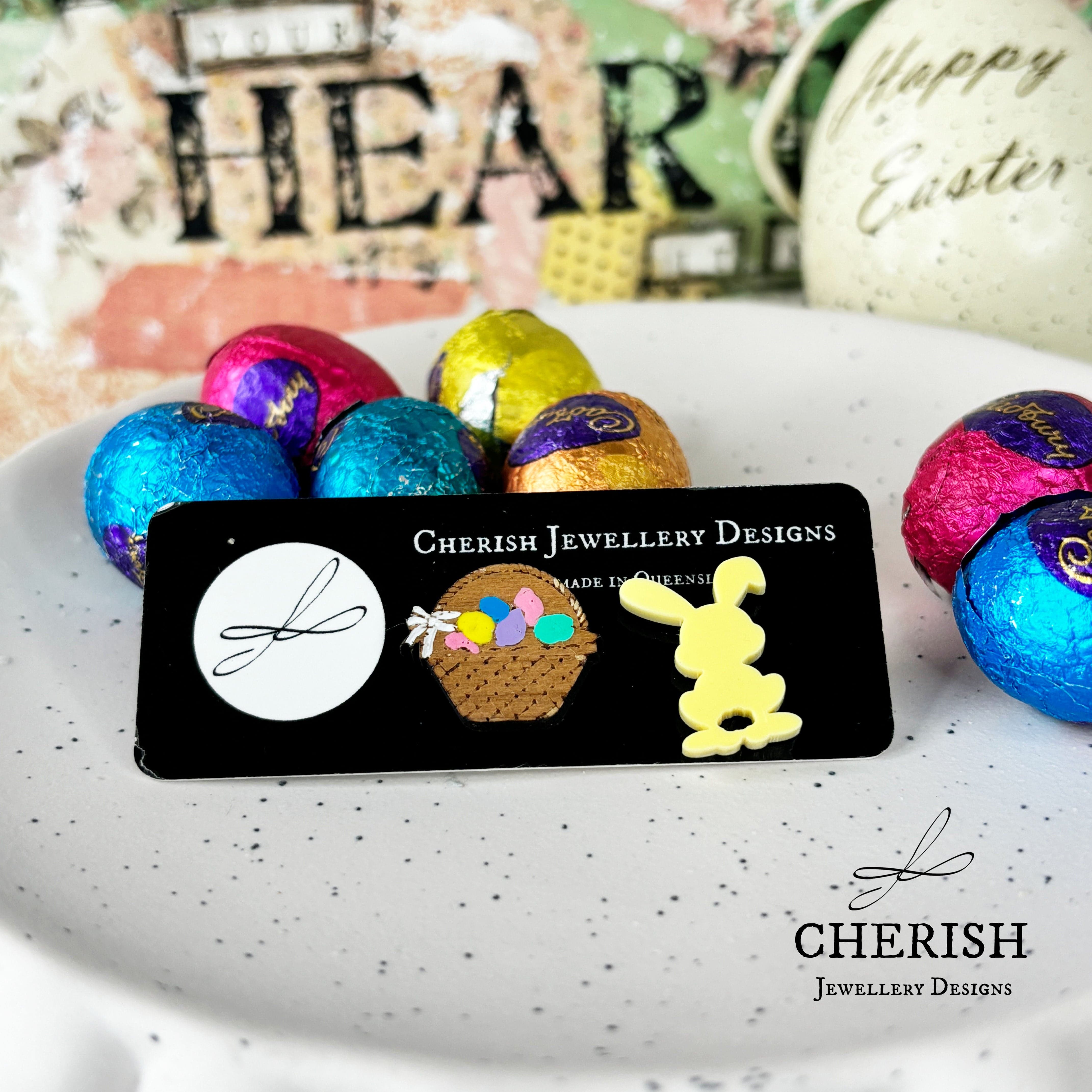Hand Painted Easter Basket with Hoppy Bunny