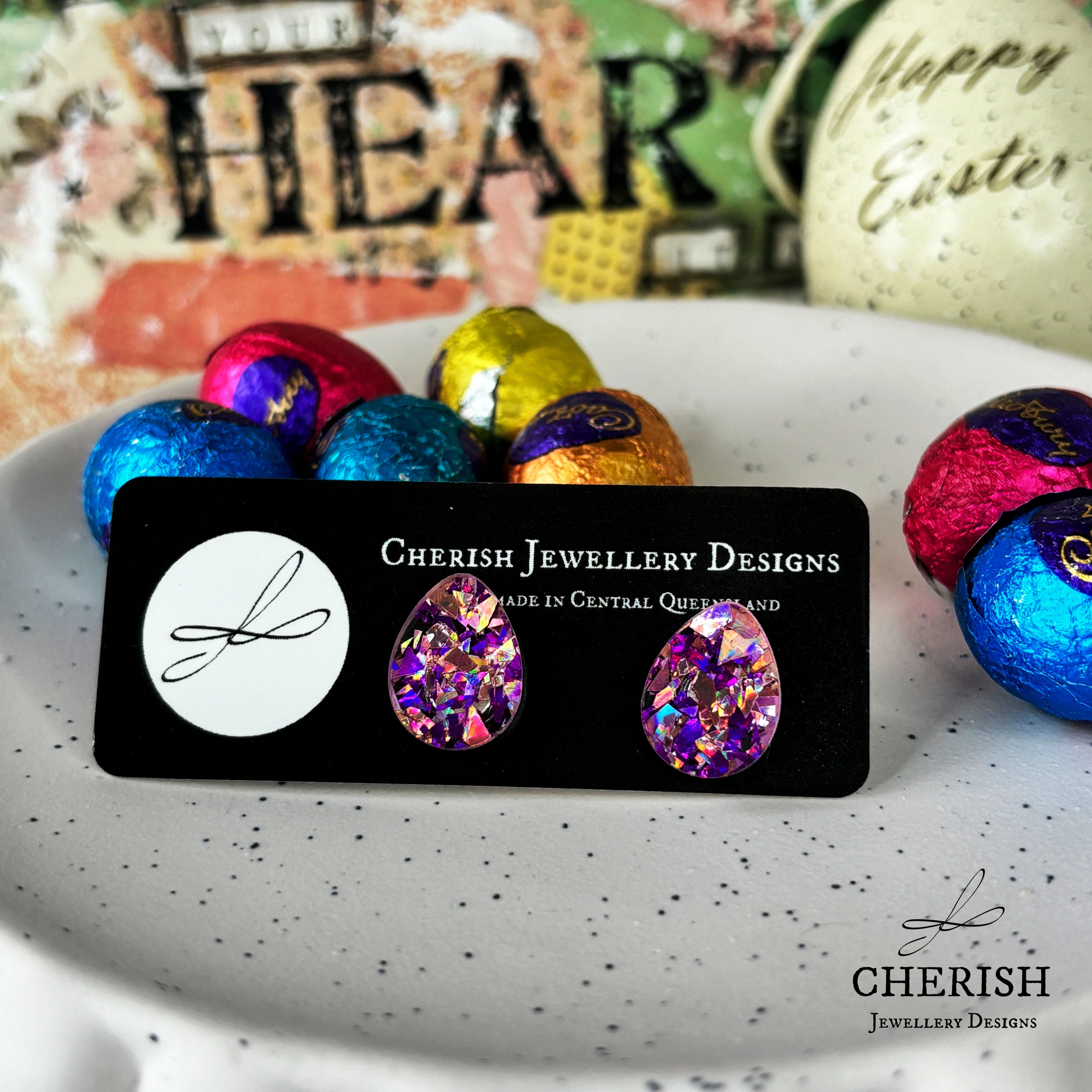 Glitter Easter Egg Studs