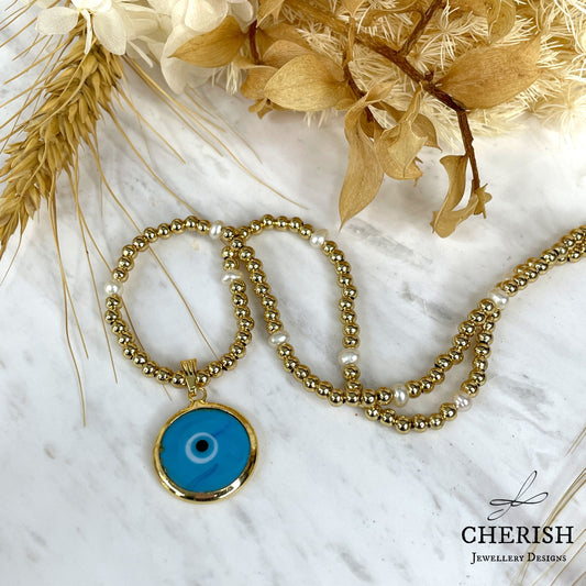 Evil Eye Gold with Pearls Necklace - 3 colours