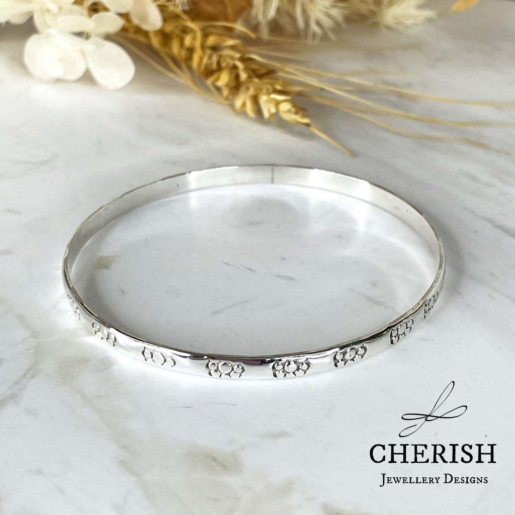 Sterling Silver Flower Stamped Bangle