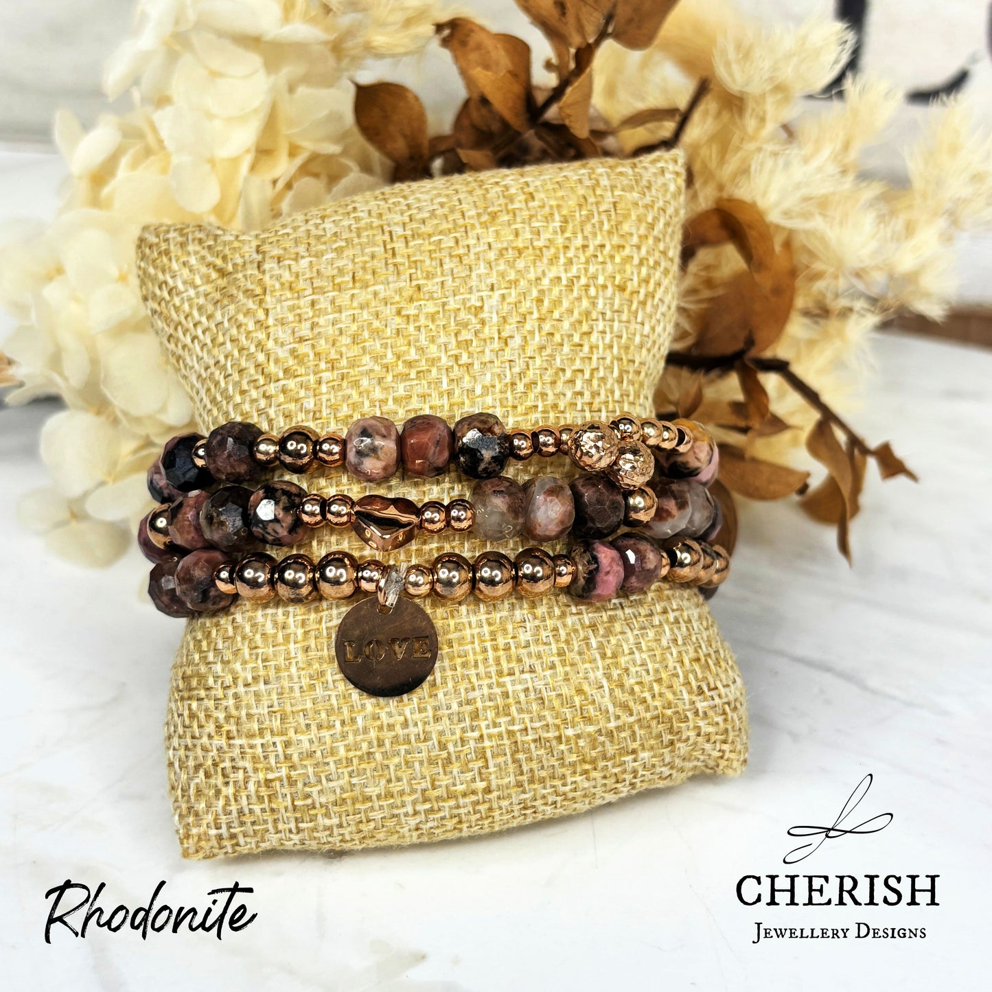Gemma Gemstone Bracelets - Rhodonite