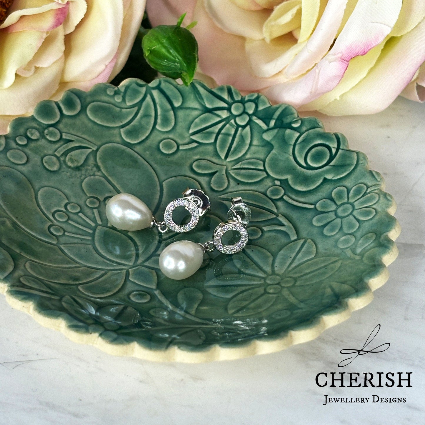 Gianna Circle CZ Pearl Drop Earrings