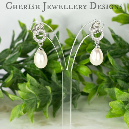 Gianna Circle CZ Pearl Drop Earrings