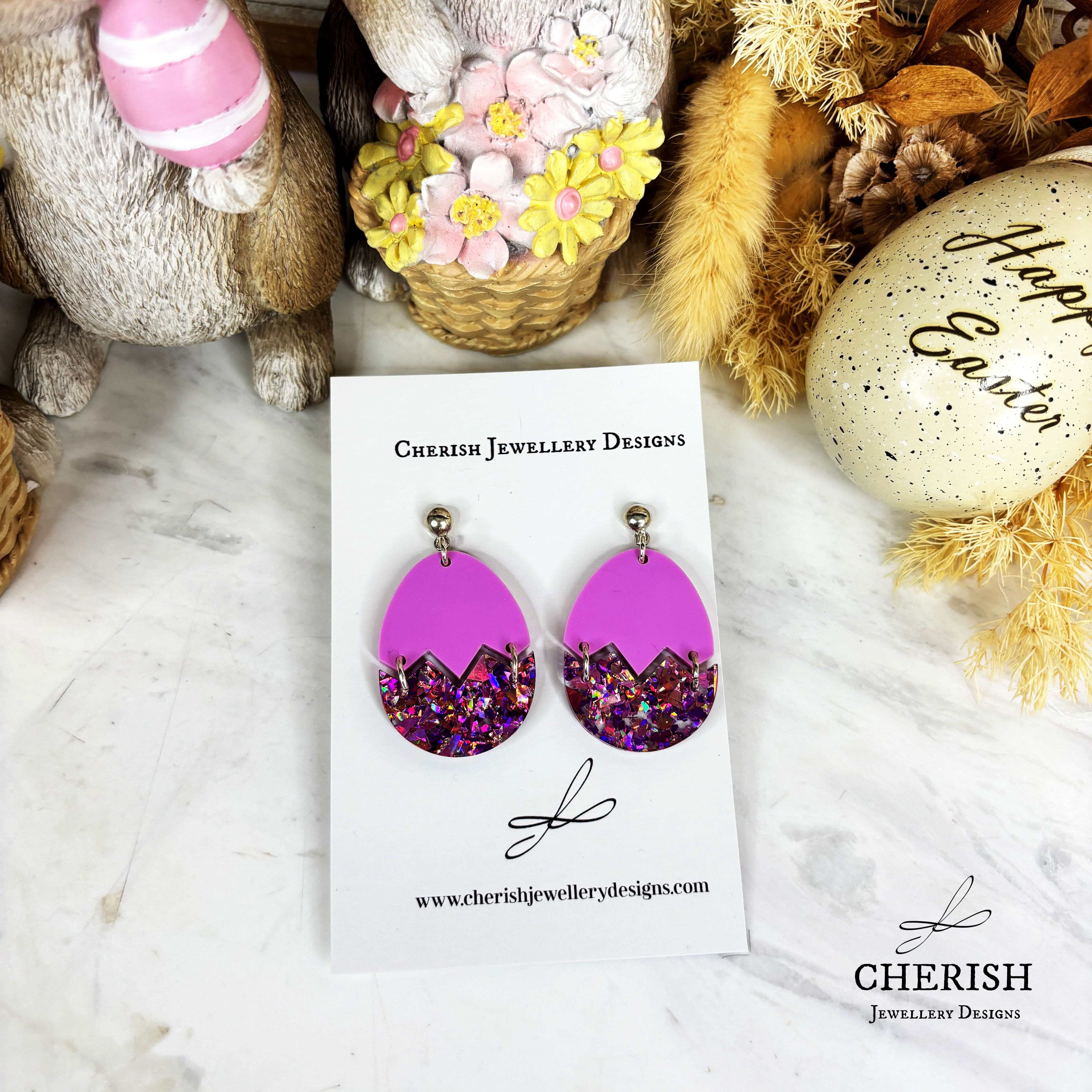 Glitter Cracked Easter Egg Earrings