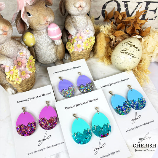 Glitter Cracked Easter Egg Earrings