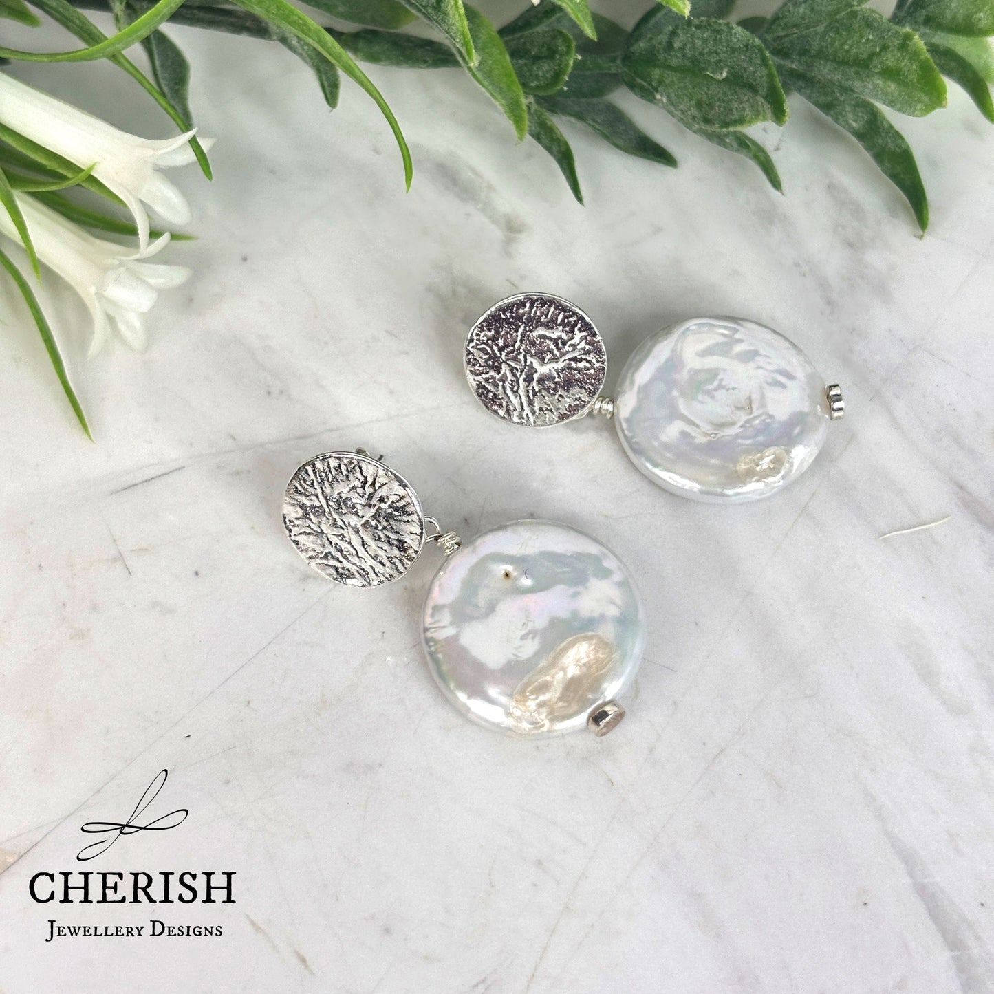 Inara coin pearl stud earrings