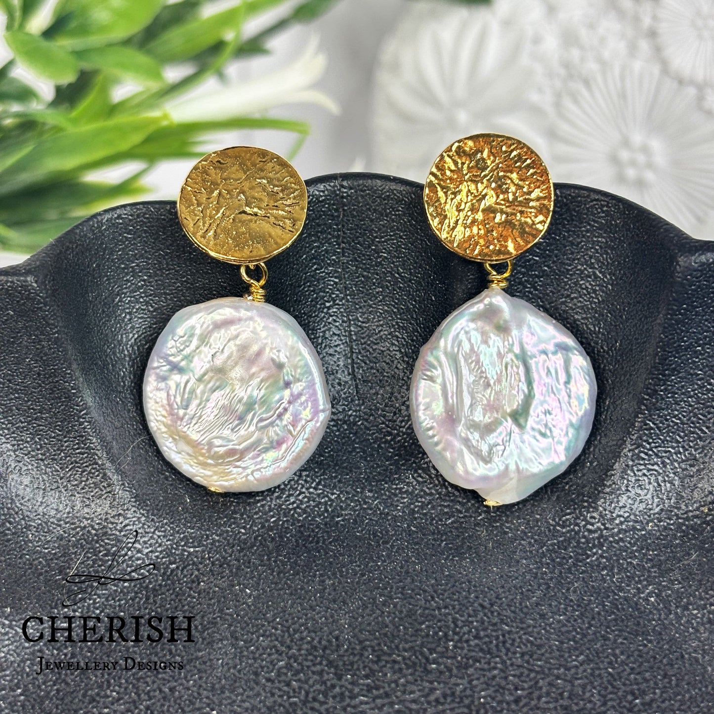 Inara coin pearl stud earrings