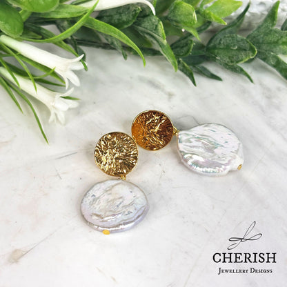 Inara coin pearl stud earrings
