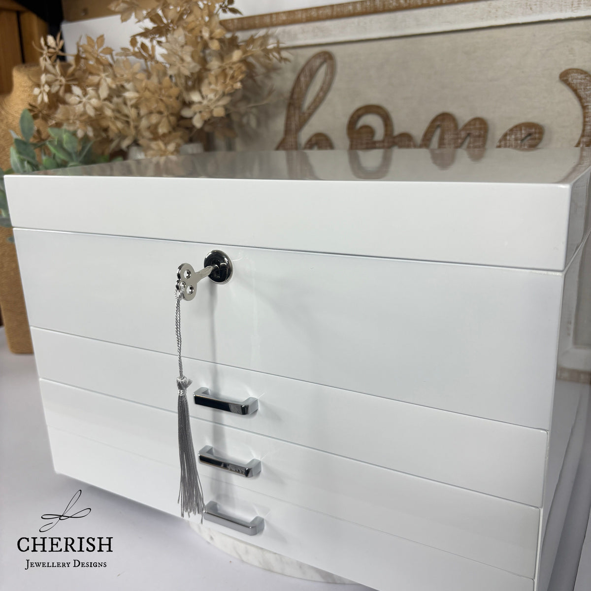PRE-ORDER: White High Gloss Wooden Jewellery Box