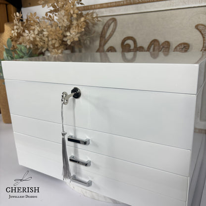PRE-ORDER: White High Gloss Wooden Jewellery Box