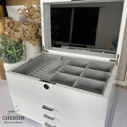 PRE-ORDER: White High Gloss Wooden Jewellery Box