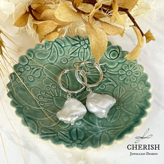 SS Hoops with Keshi Pearl drops