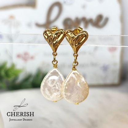 Kora Heart Teardrop Pearl Stud Earrings