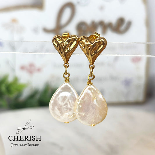 Kora Heart Teardrop Pearl Stud Earrings