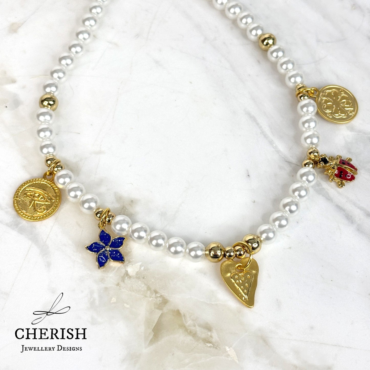 Lalita Pearl Necklace - Gold Heart