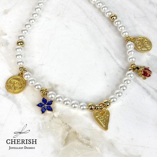 Lalita Pearl Necklace - Gold Heart