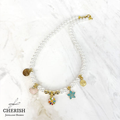 Lalita Pearl Necklace - Rainbow Enamel Flower