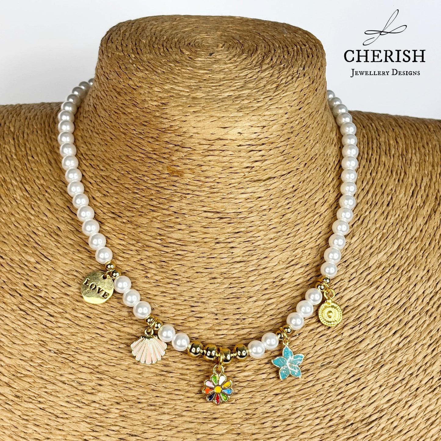 Lalita Pearl Necklace - Rainbow Enamel Flower