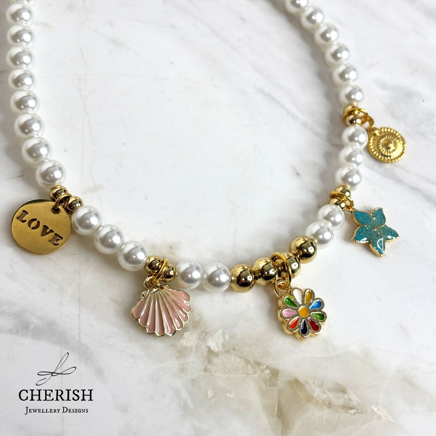Lalita Pearl Necklace - Rainbow Enamel Flower
