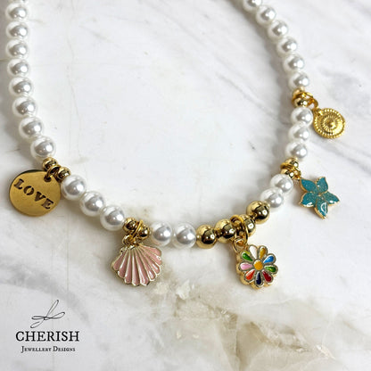 Lalita Pearl Necklace - Rainbow Enamel Flower