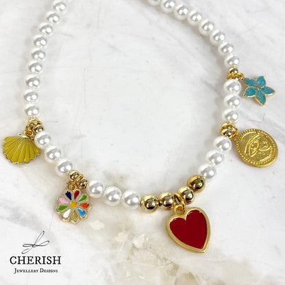 Lalita Pearl Necklace - Red Enamel Heart